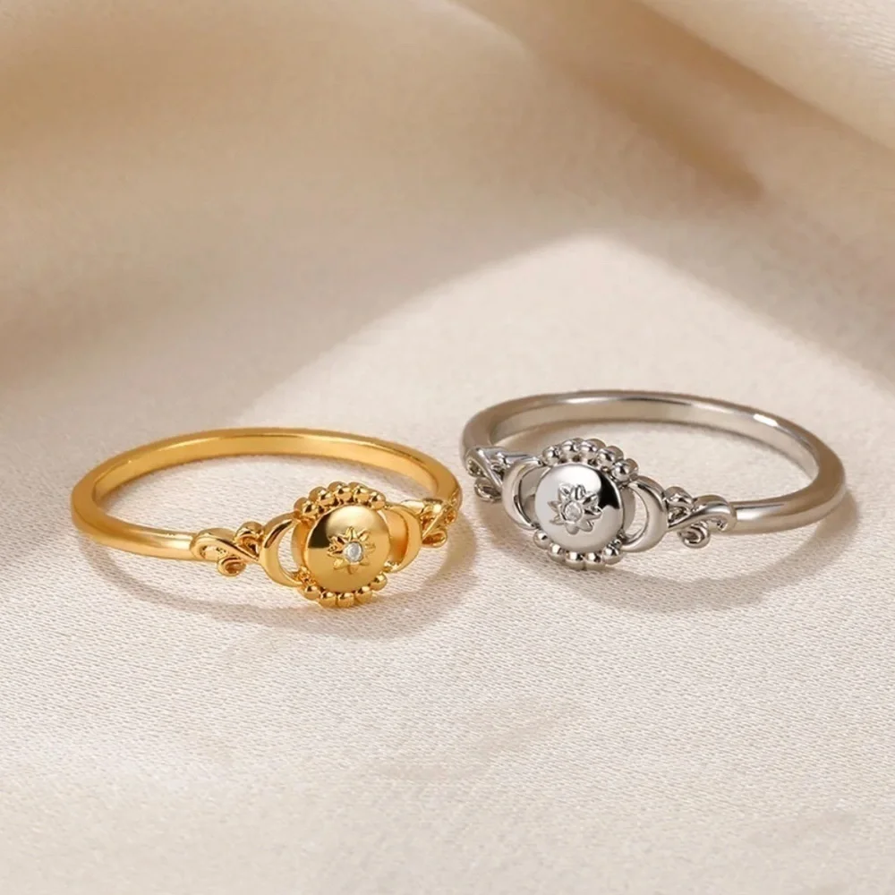 18K Gold Triple Moon Goddess Ring With Diamond Accent
